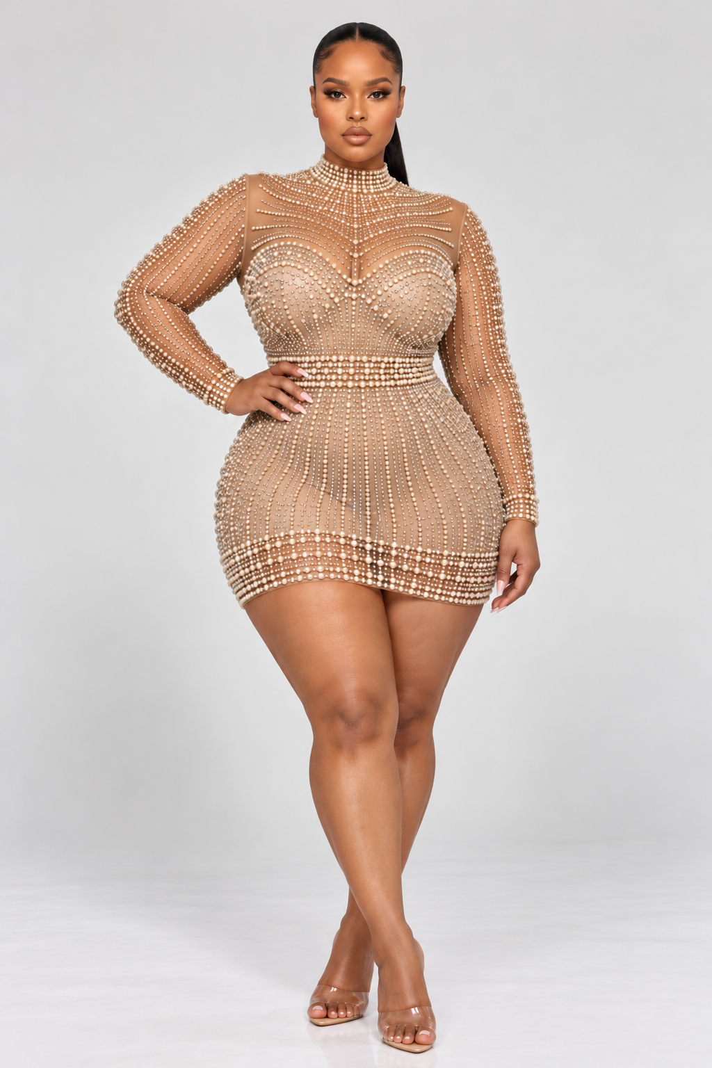 The Pearl Empress Mini Dress – Nude Champagne